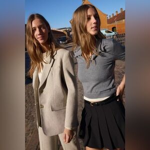 Zara Black Belted Box Pleat Skort